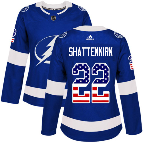 Adidas Tampa Bay Lightning #22 Kevin Shattenkirk Blue Home Authentic USA Flag Women Stitched NHL Jersey